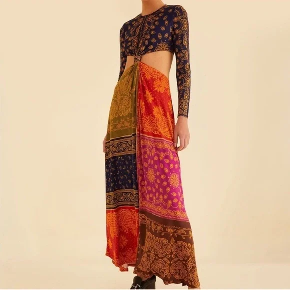 Farm Rio Bandana Dream Cut Out Maxi Dress - Picture 1 of 10